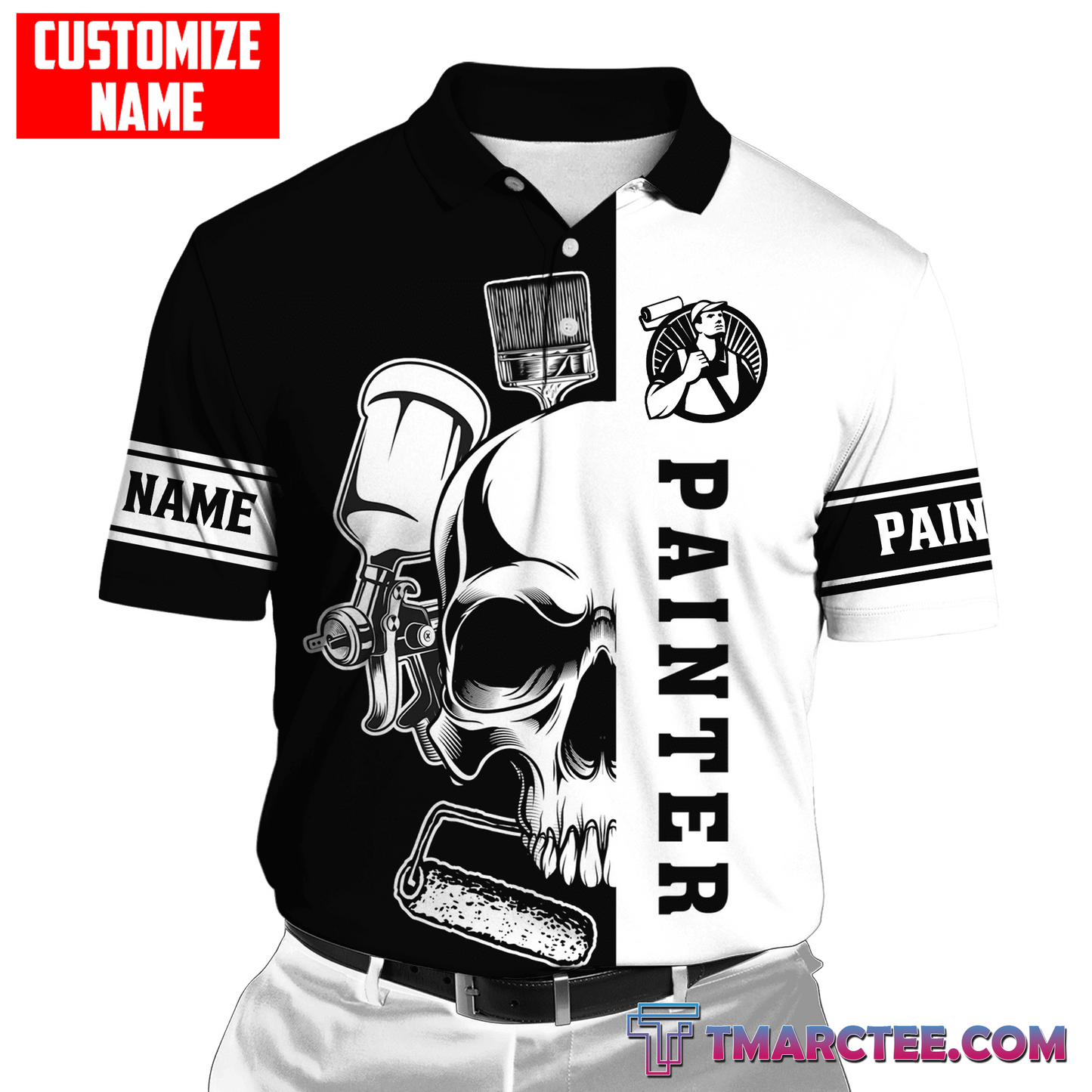 Tmarc Tee Personalized Name Painter 3D All Over Printed Unisex Shirts Skull