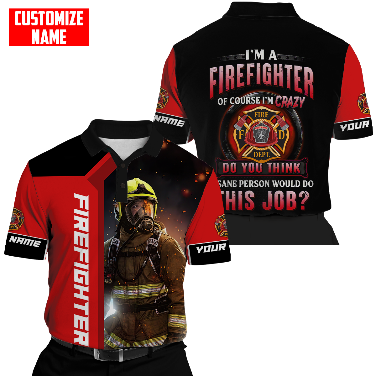 Customize Name Firefighter 3D All Over Printed Unisex Shirts