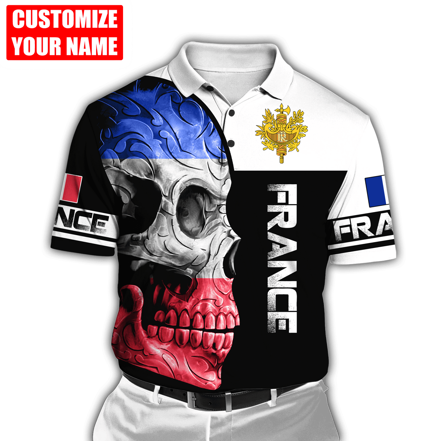 Tmarc Tee Personalized France Skull 3D All Over Printed Shirts