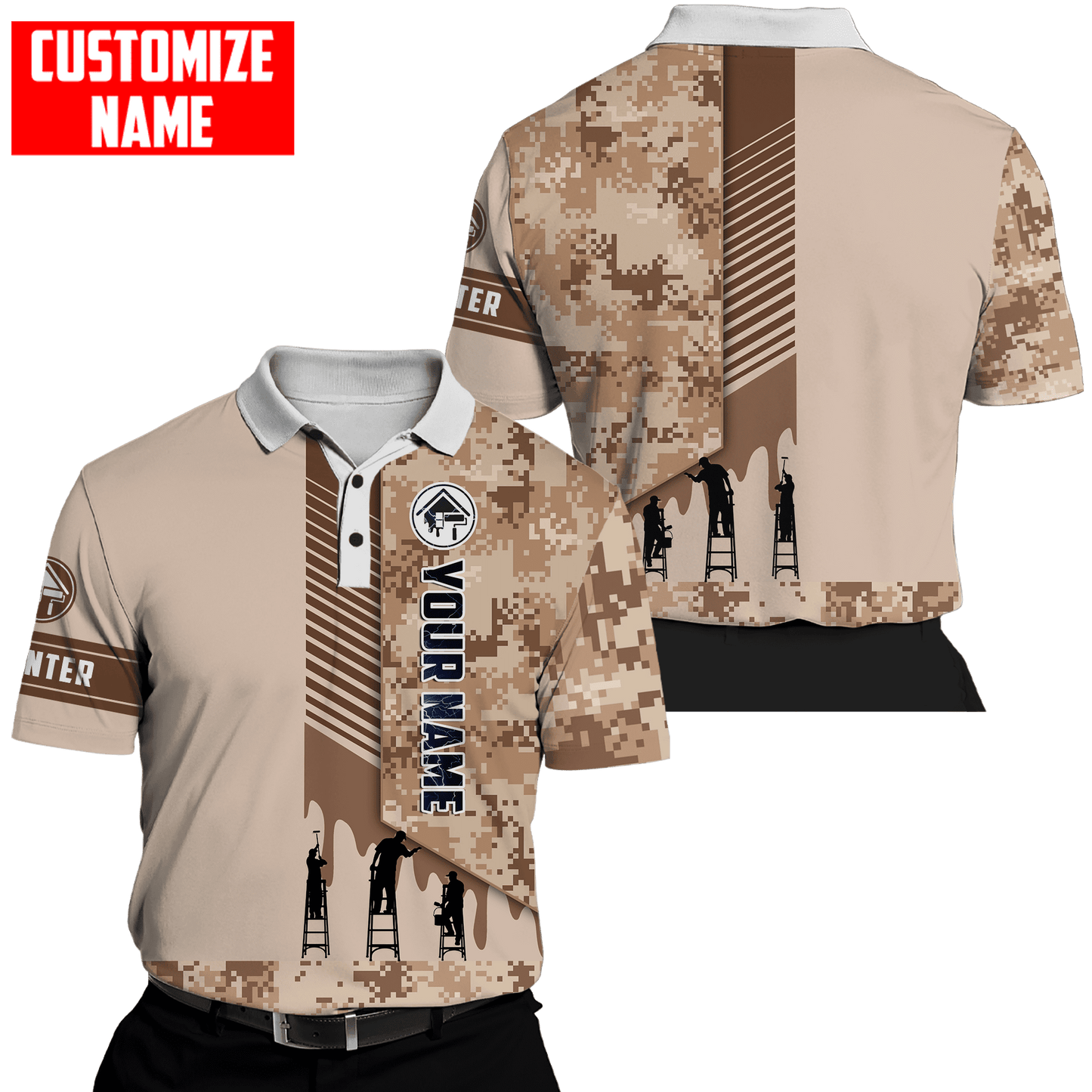 Tmarc Tee Personalized Name Painter 3D All Over Printed Unisex Shirts Brown Camo