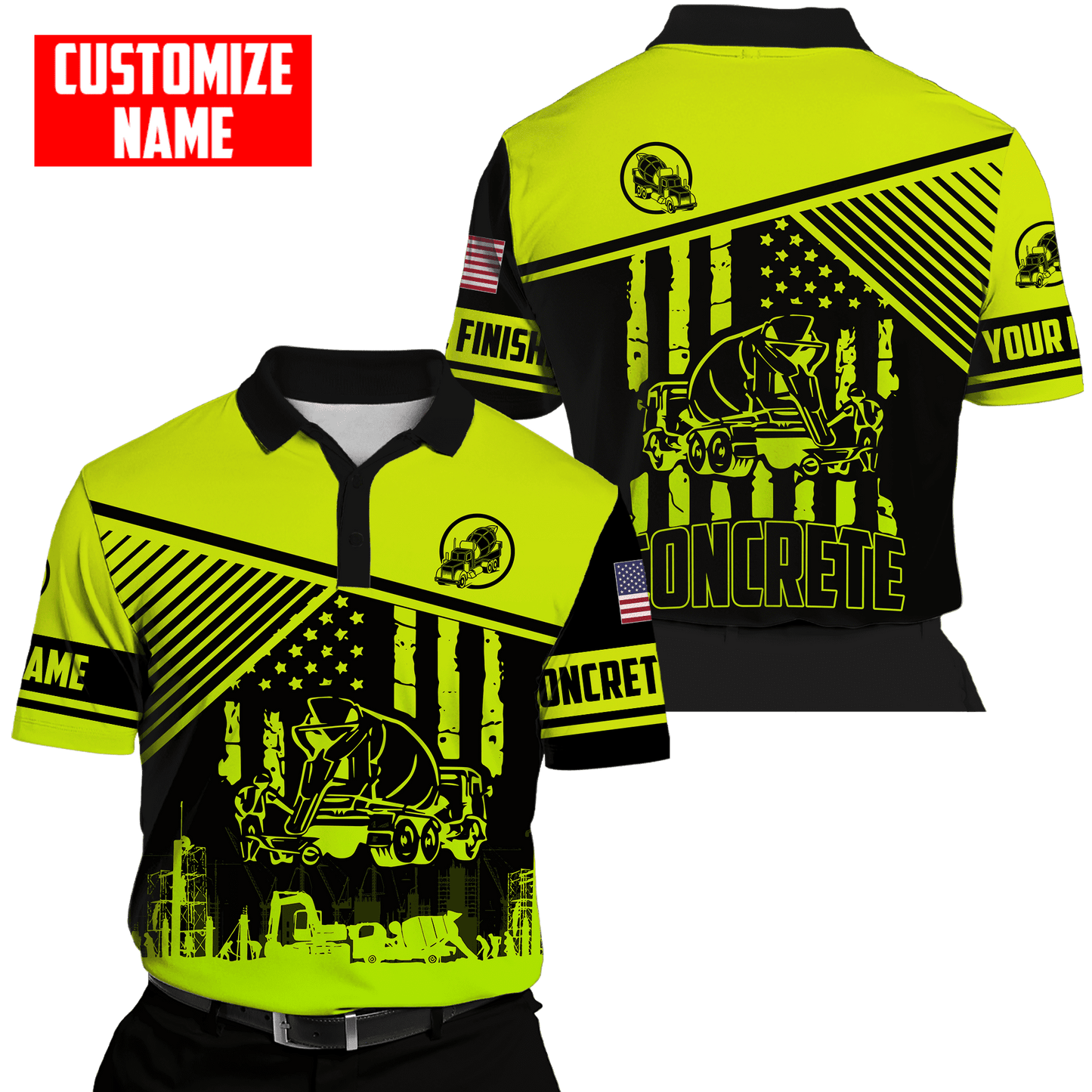 US Green Concrete Finisher Mixer Truck Custom name 3D Printed Shirts