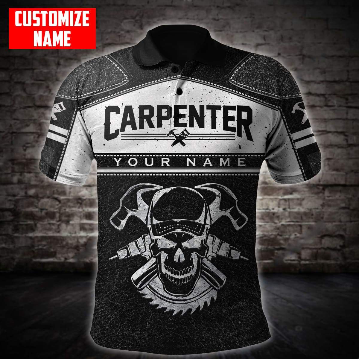 Tmarctee Personalized Name Carpenter Skull 3D All Over Printed Shirts