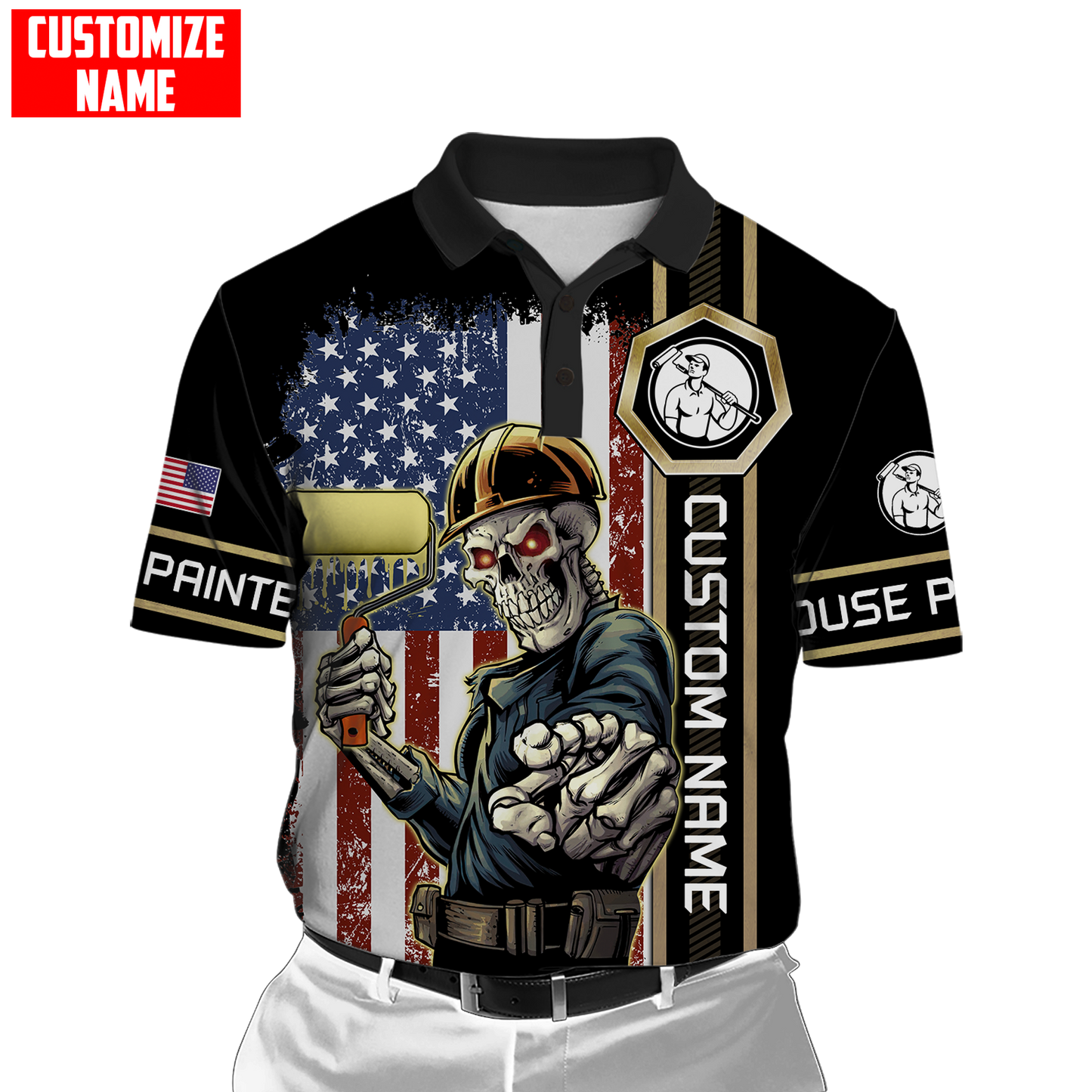 Tmarc Tee Personalized Name American Painter 3D All Over Printed Unisex Shirts Skull