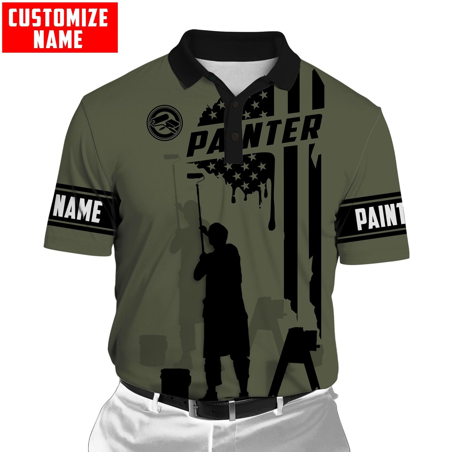 Tmarc Tee Personalized Name American Painter 3D All Over Printed Unisex Shirts Green