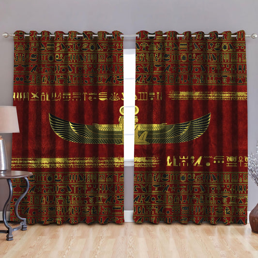 Ancient Egyptian Ma'at Pattern Blackout Thermal Grommet Window Curtains Pi22062007
