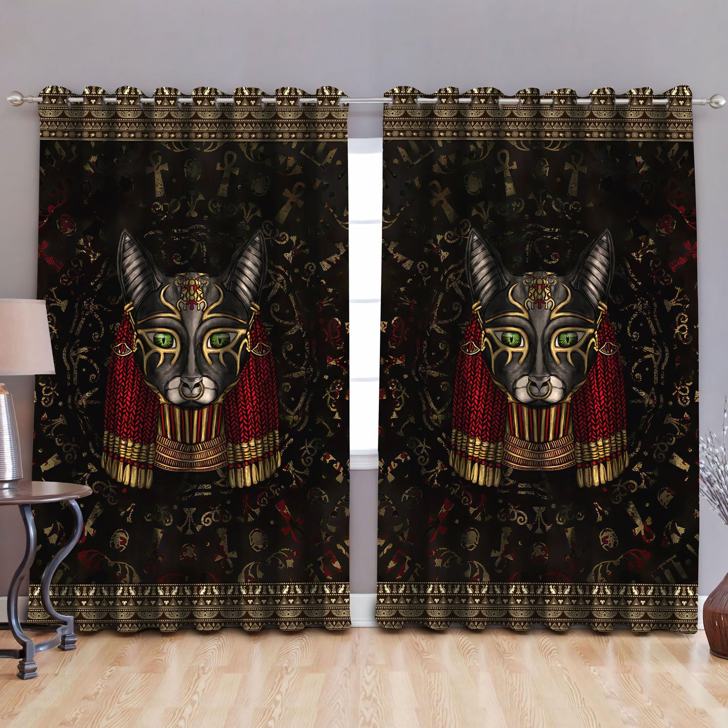 Ancient Egyptian Anubis Blackout Thermal Grommet Window Curtains Pi25062006