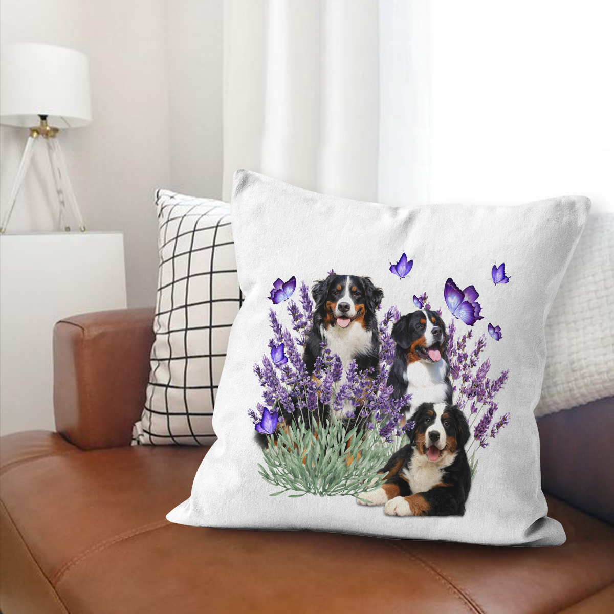 Home Decor Canvas Throw Pillow Purple Pillow Bernese Mountain Dog Best Gift Family