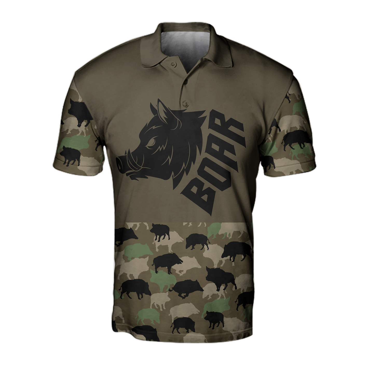 Boar Hunting Dark Green Camo 3D All Over Printed Shirt
