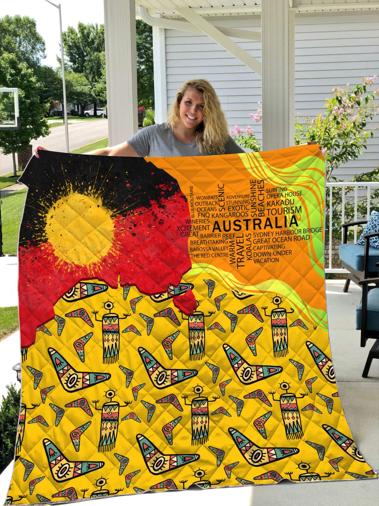 Aboriginal Decors Australian Gifts Boomerang Indigenous Quilt