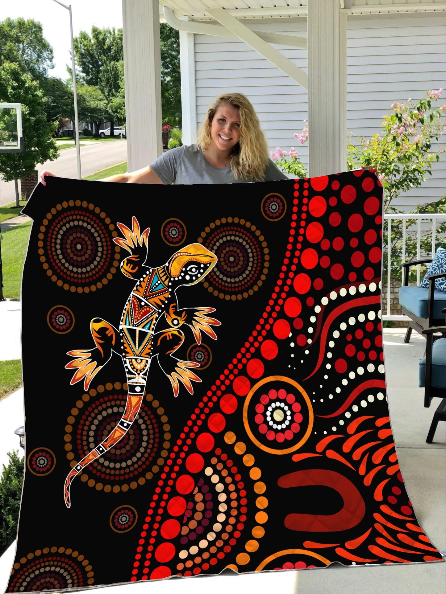 Aboriginal Decors Australian Gifts Lizard Sun Style Quilt