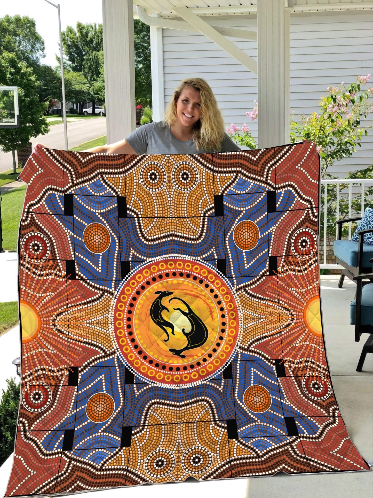 Aboriginal Decors Australian Gifts Kangaroos Yinyang Quilt