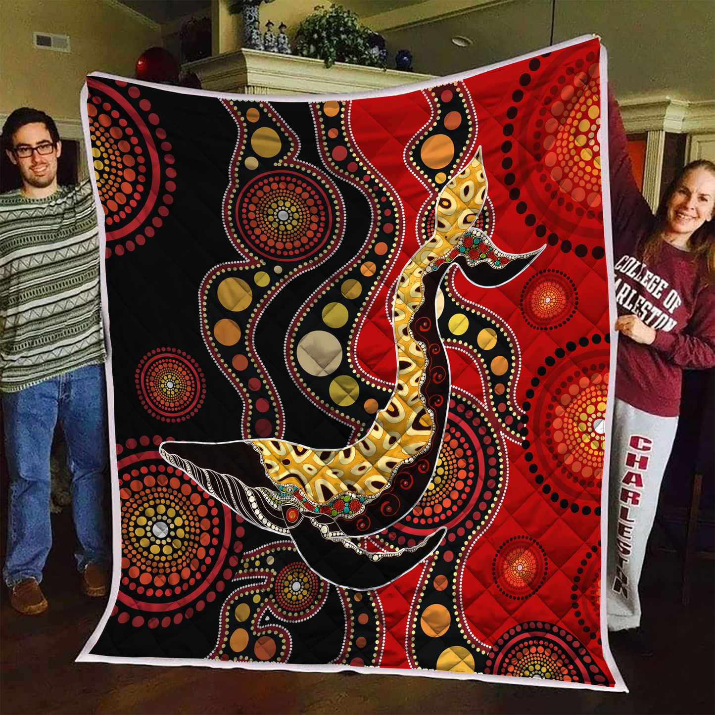 Aboriginal Decors Australian Gifts Shark Hunting Quilt