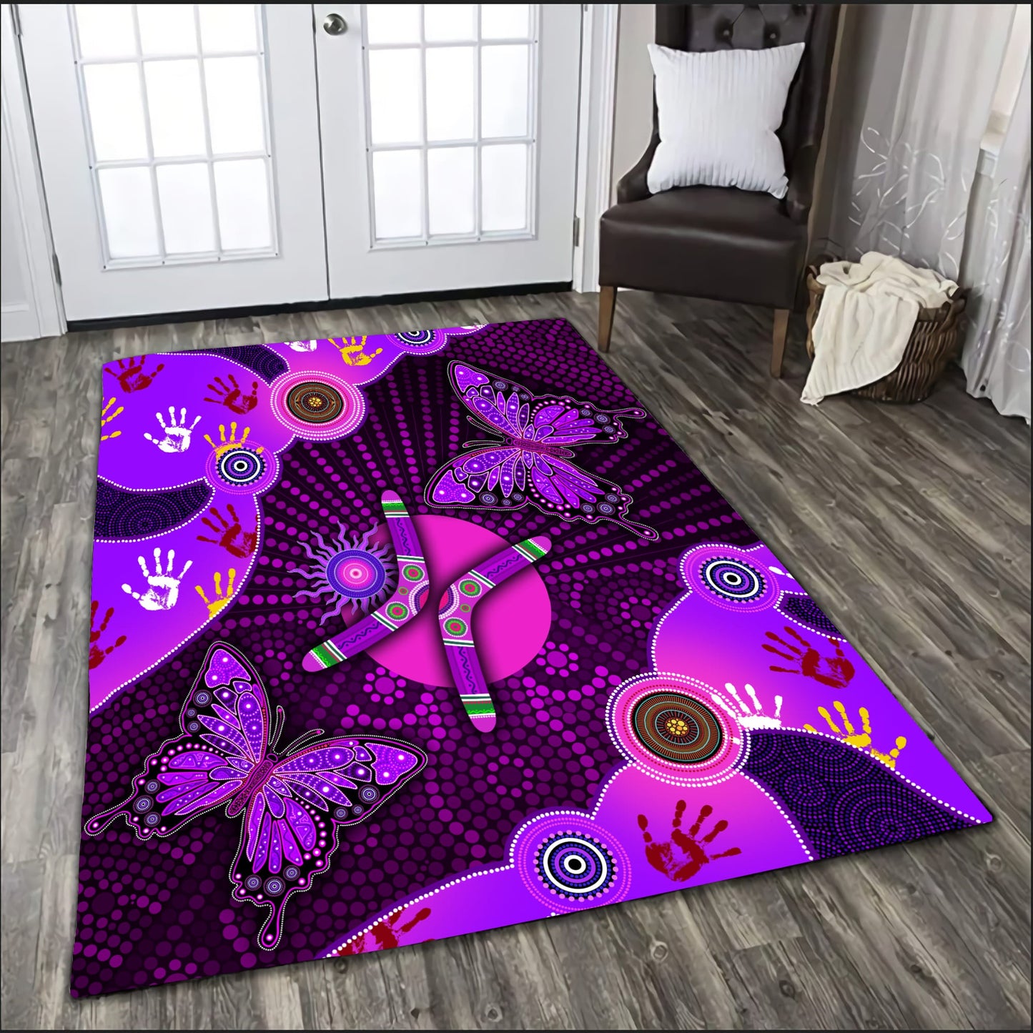 Aboriginal Naidoc Week 2021 Purple Butterflies 3D print Rug