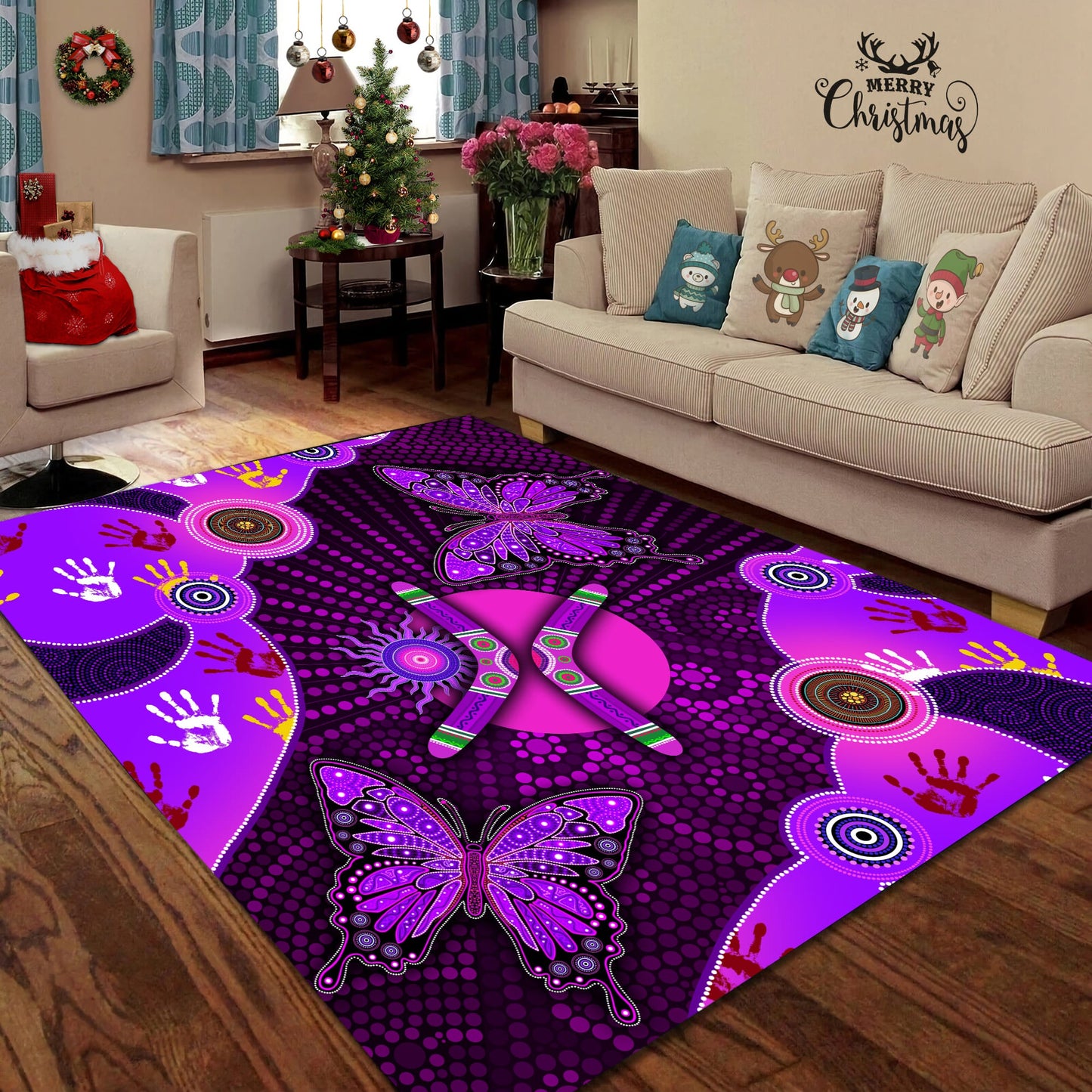 Aboriginal Naidoc Week 2021 Purple Butterflies 3D print Rug