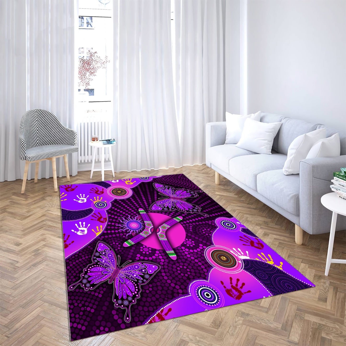 Aboriginal Naidoc Week 2021 Purple Butterflies 3D print Rug