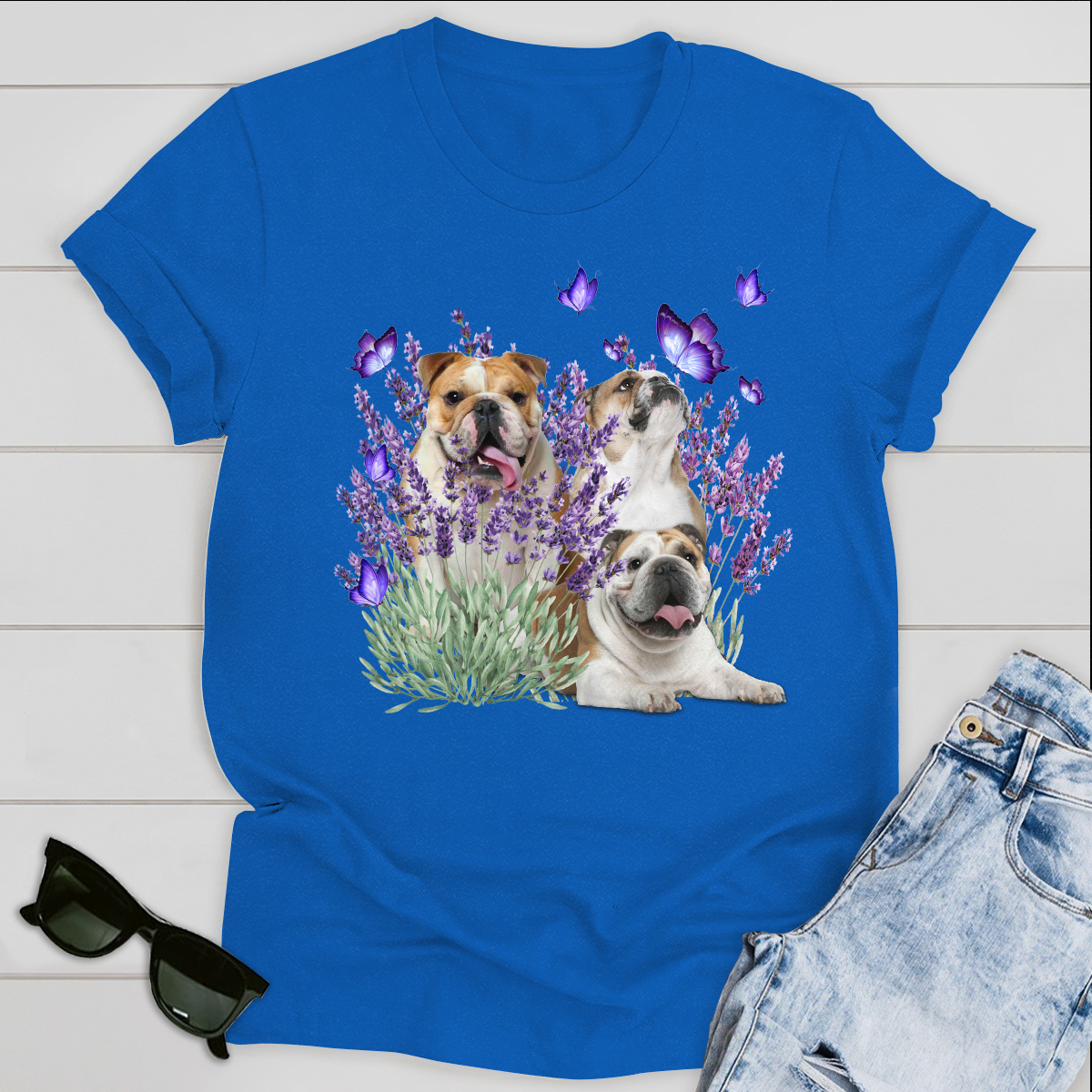 Dog T-shirt Bulldog And Flowers