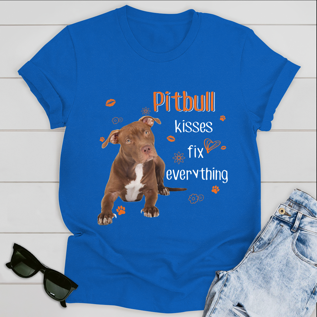 Dog T-shirt Pitbull Kisses Fix Everything