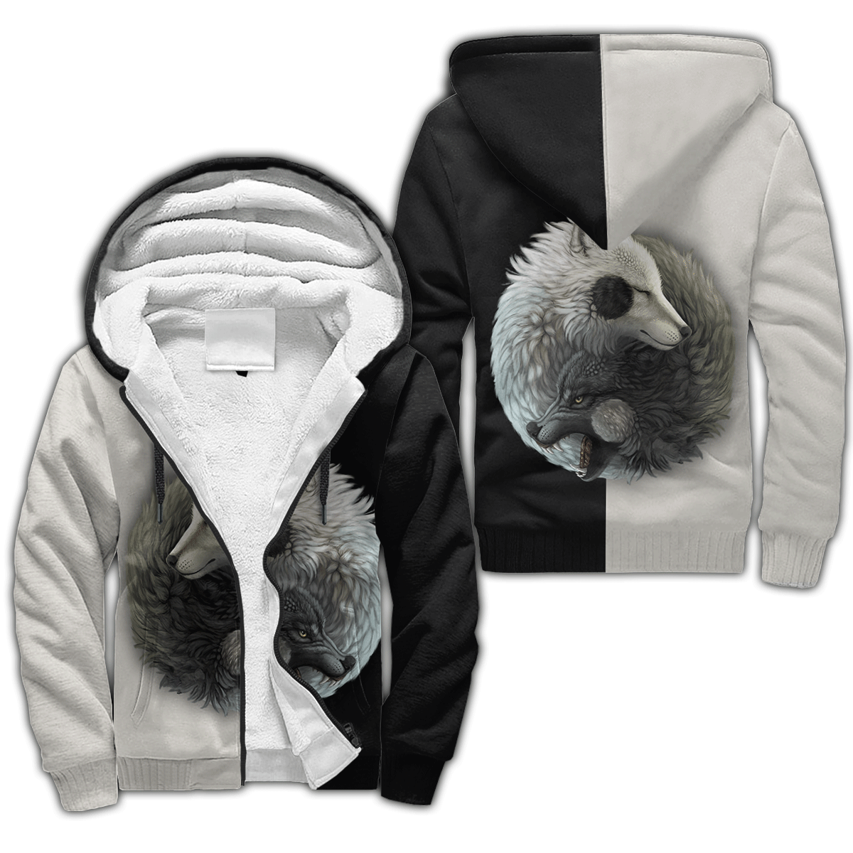 Wolf Yin and Yang 3D All Over Printed Unisex Deluxe Hoodie ML