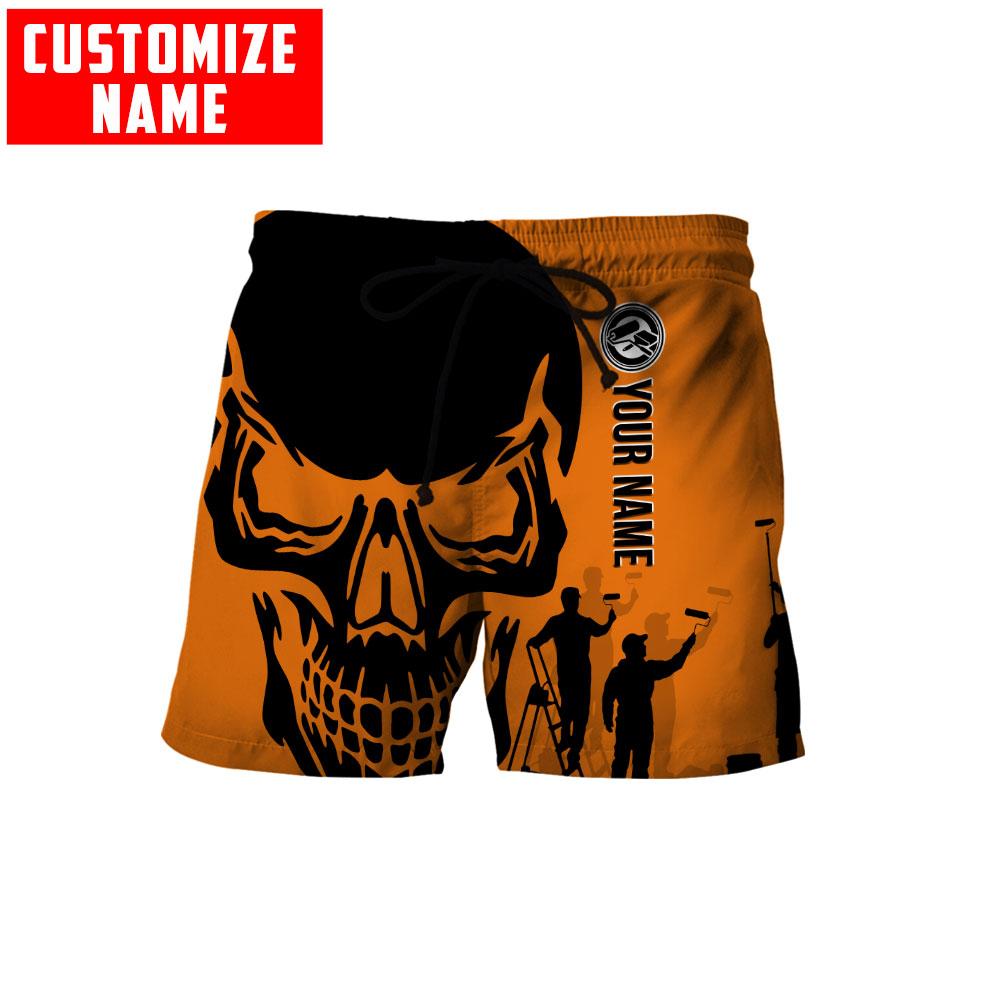 Tmarc Tee Personalized Name Painter 3D All Over Printed Unisex Shirts Orange Skull