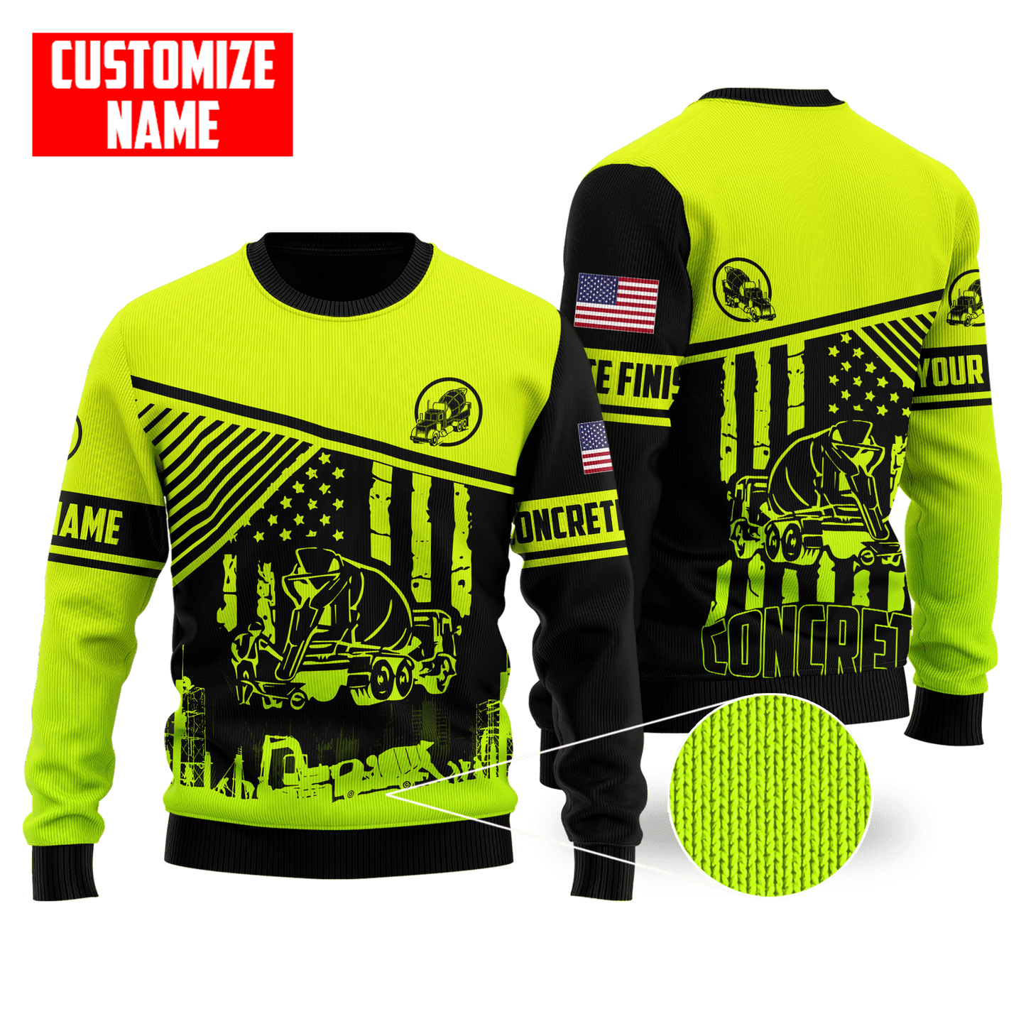 US Green Concrete Finisher Mixer Truck Custom name 3D Printed Shirts