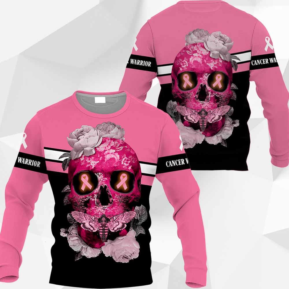 3D Skull Flower Breast Cancer Awareness Hoodie T-Shirt Sweatshirt SU110308 - Amaze Style™-Apparel