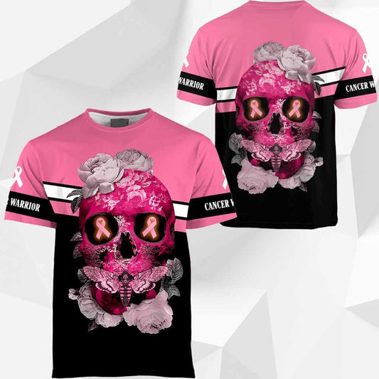 3D Skull Flower Breast Cancer Awareness Hoodie T-Shirt Sweatshirt SU110308 - Amaze Style™-Apparel
