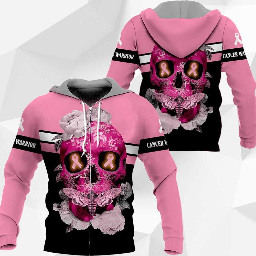 3D Skull Flower Breast Cancer Awareness Hoodie T-Shirt Sweatshirt SU110308 - Amaze Style™-Apparel