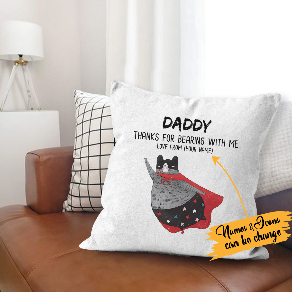 Personalized Gift Canvas Throw Pillow Father's Day Thanks For Bearing With Me