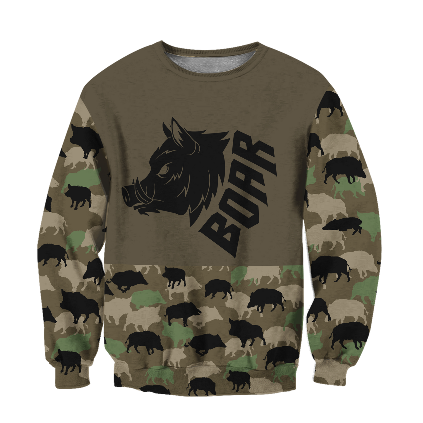Boar Hunting Dark Green Camo 3D All Over Printed Shirt