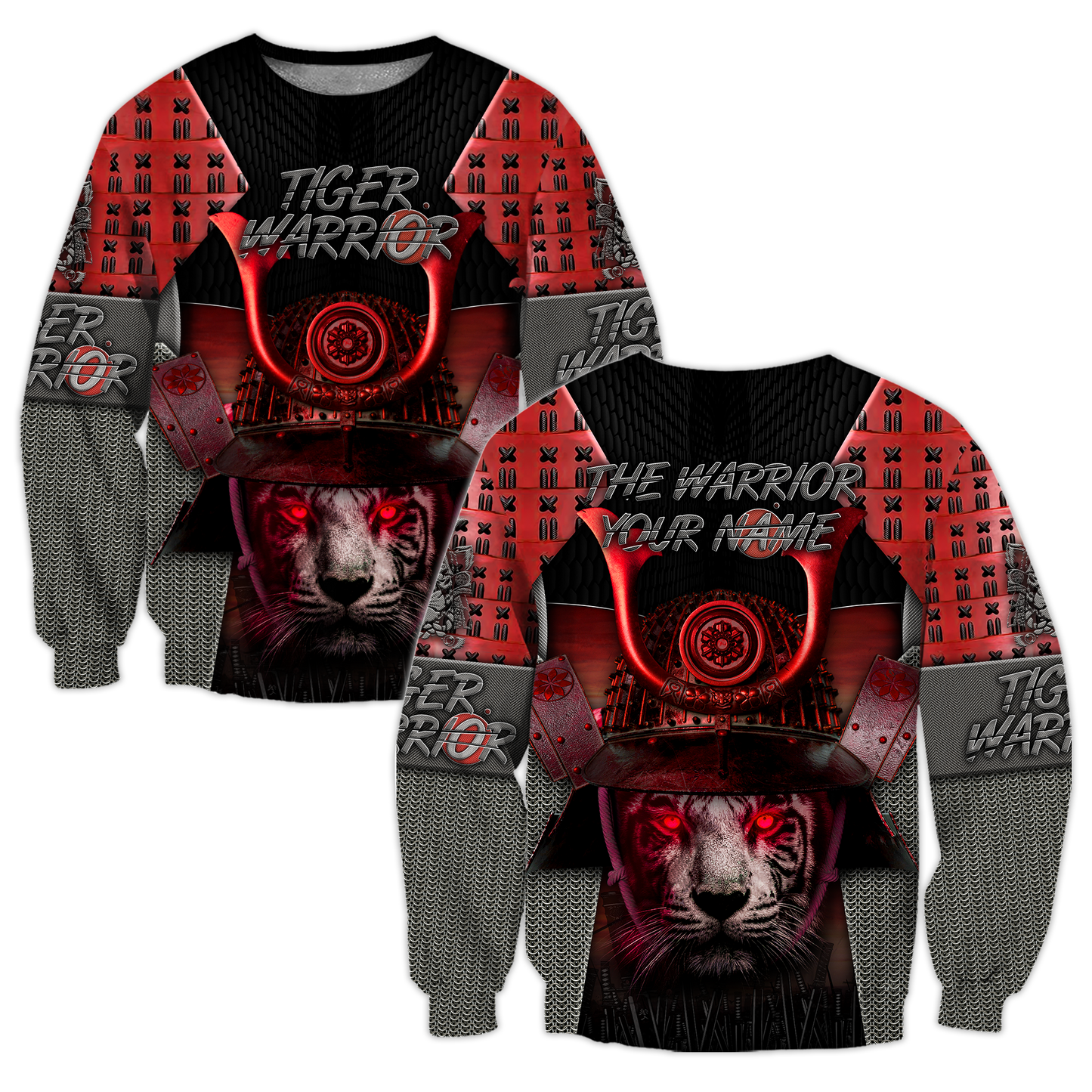 3D Tiger Samurai Warrior Custom Name Hoodie Shirt for Men and Women