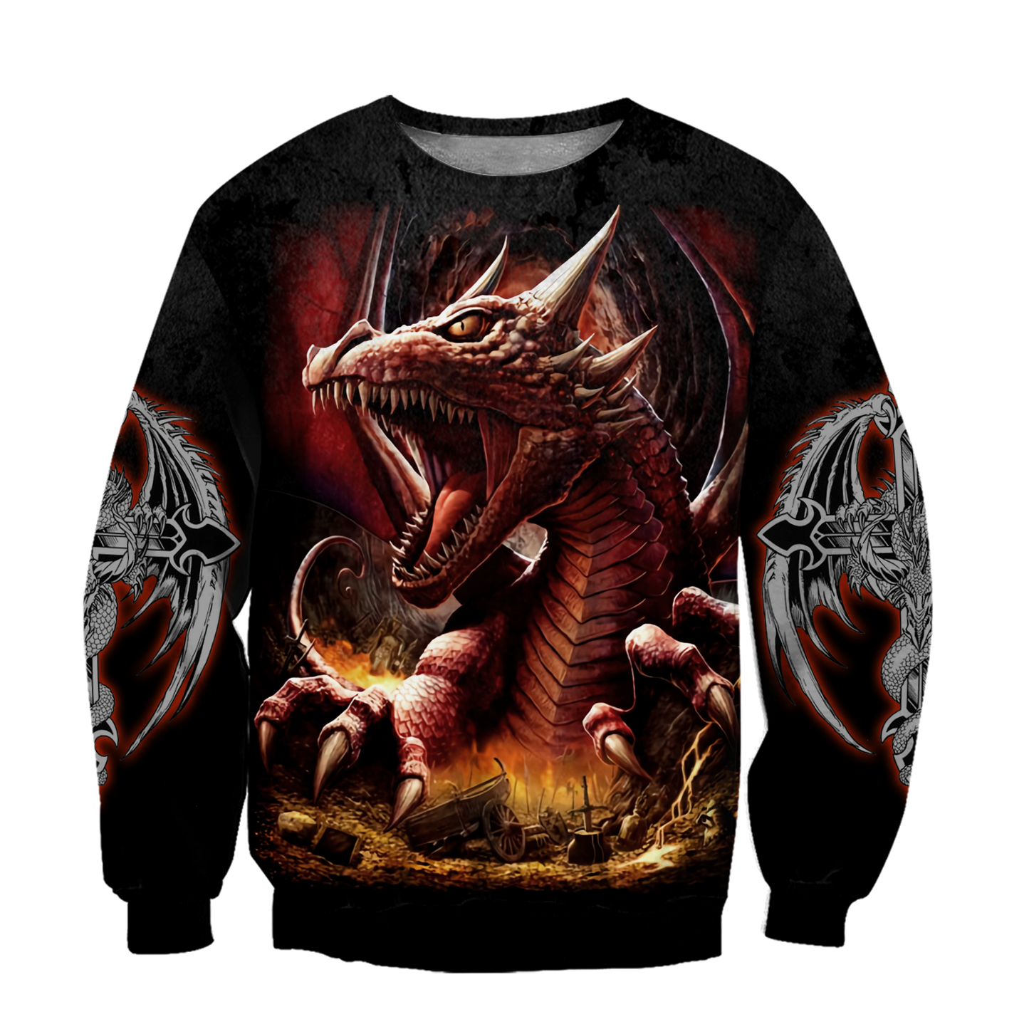 3D Armor Tattoo and Dungeon Dragon Hoodie HAC140101-Apparel-NM-Sweater-S-Vibe Cosy™