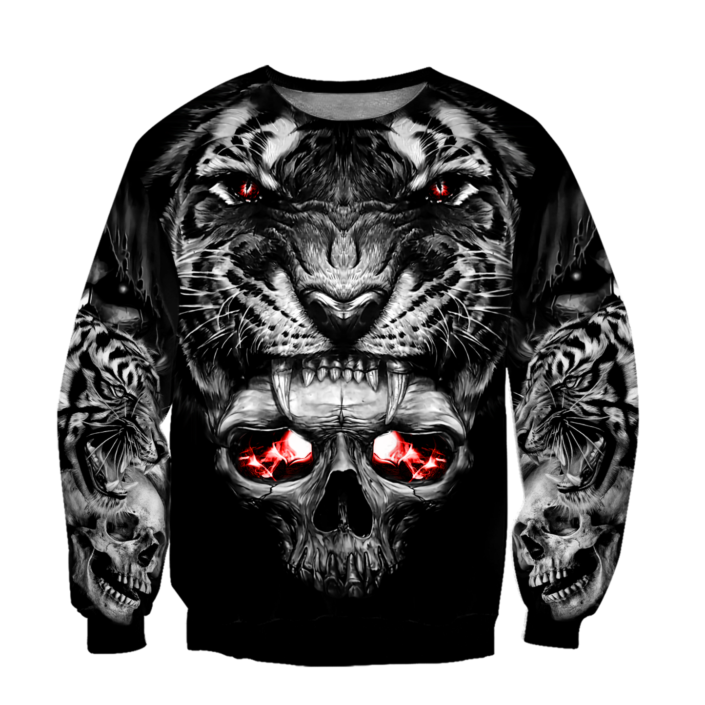 3D Tattoo Skull Tiger Over Printed Shirt for Men and Women