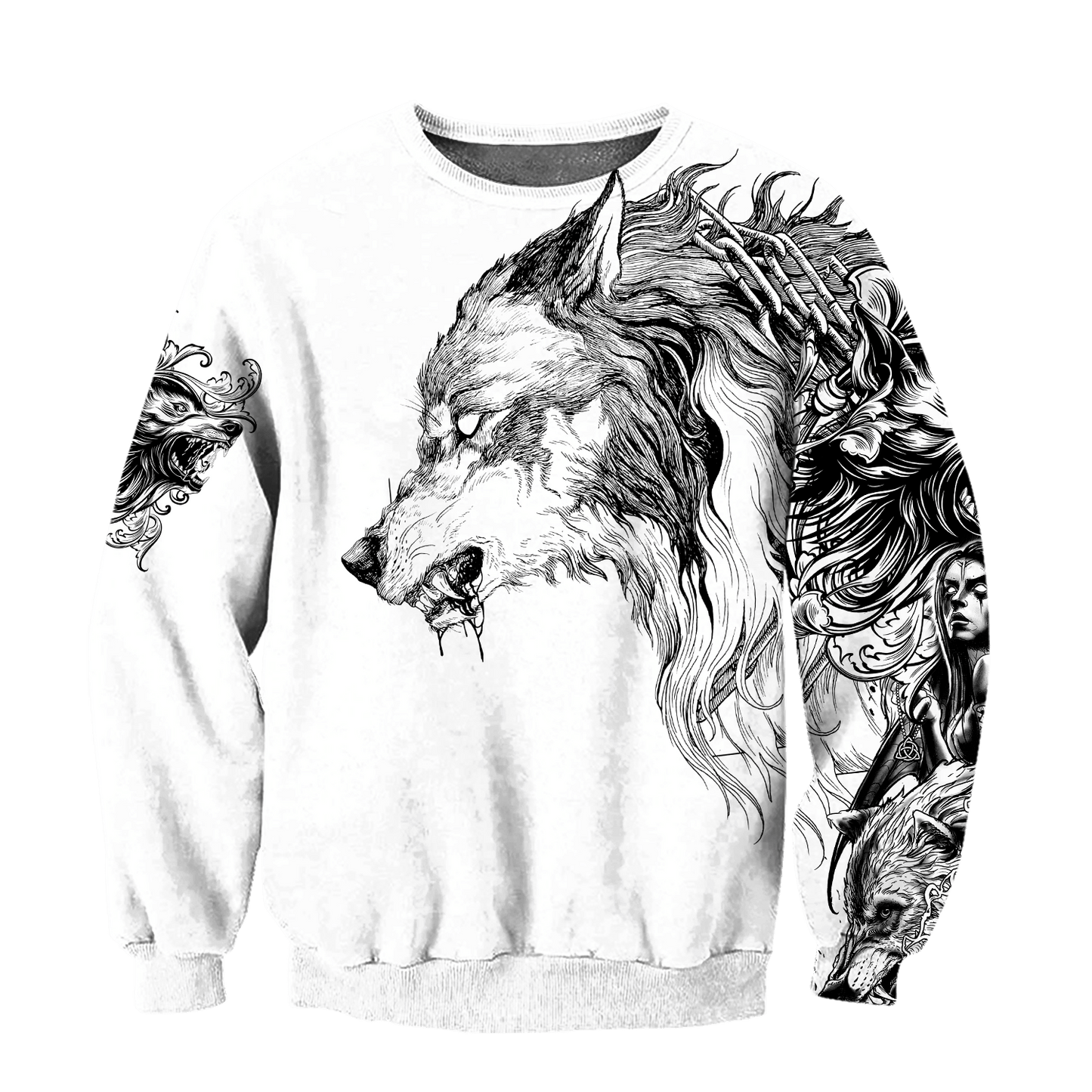 Wolf Tattoo 3D Over Printed Unisex Hoodie-ML