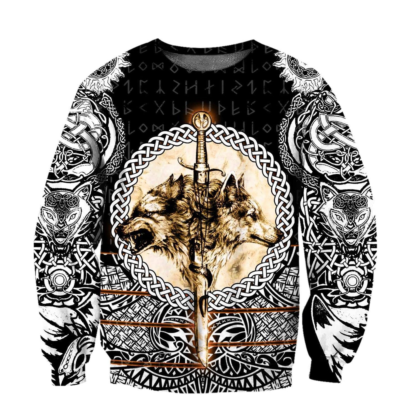 Wolf & Viking Tattoo 3D Over Printed Hoodie for Men and Women-ML
