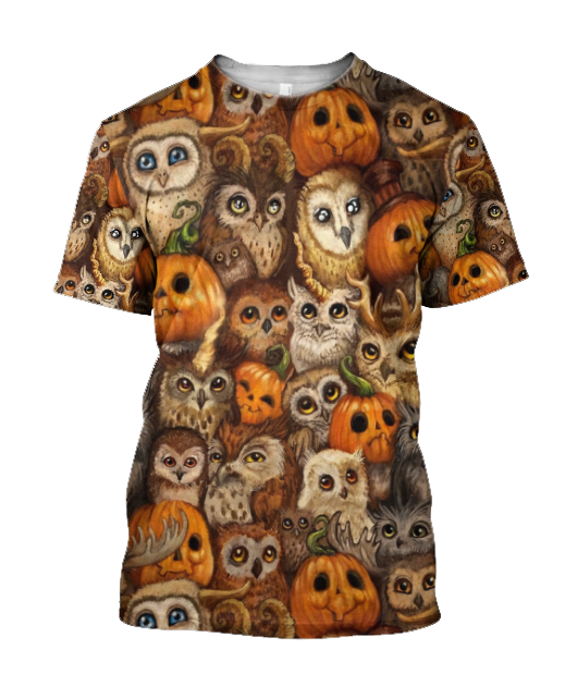 Halloween Pumpkin and Owl Over Printed Shirts For Men and Women
