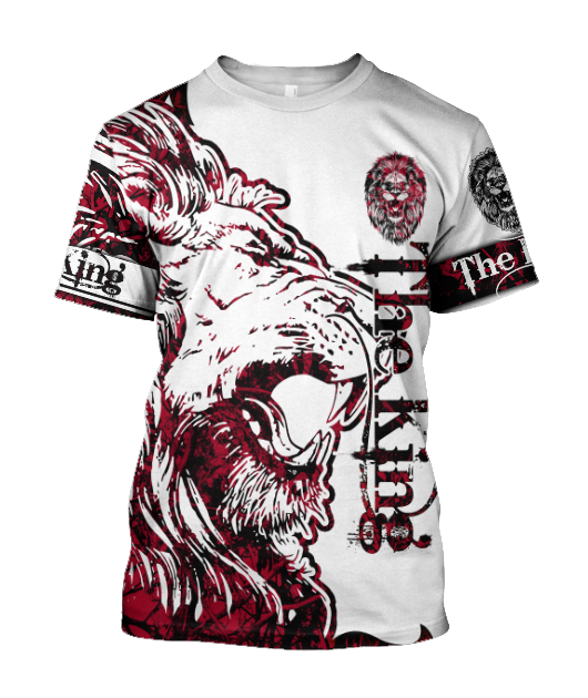 3D The Red Alpha King Lion Tattoo Over Printed Hoodie