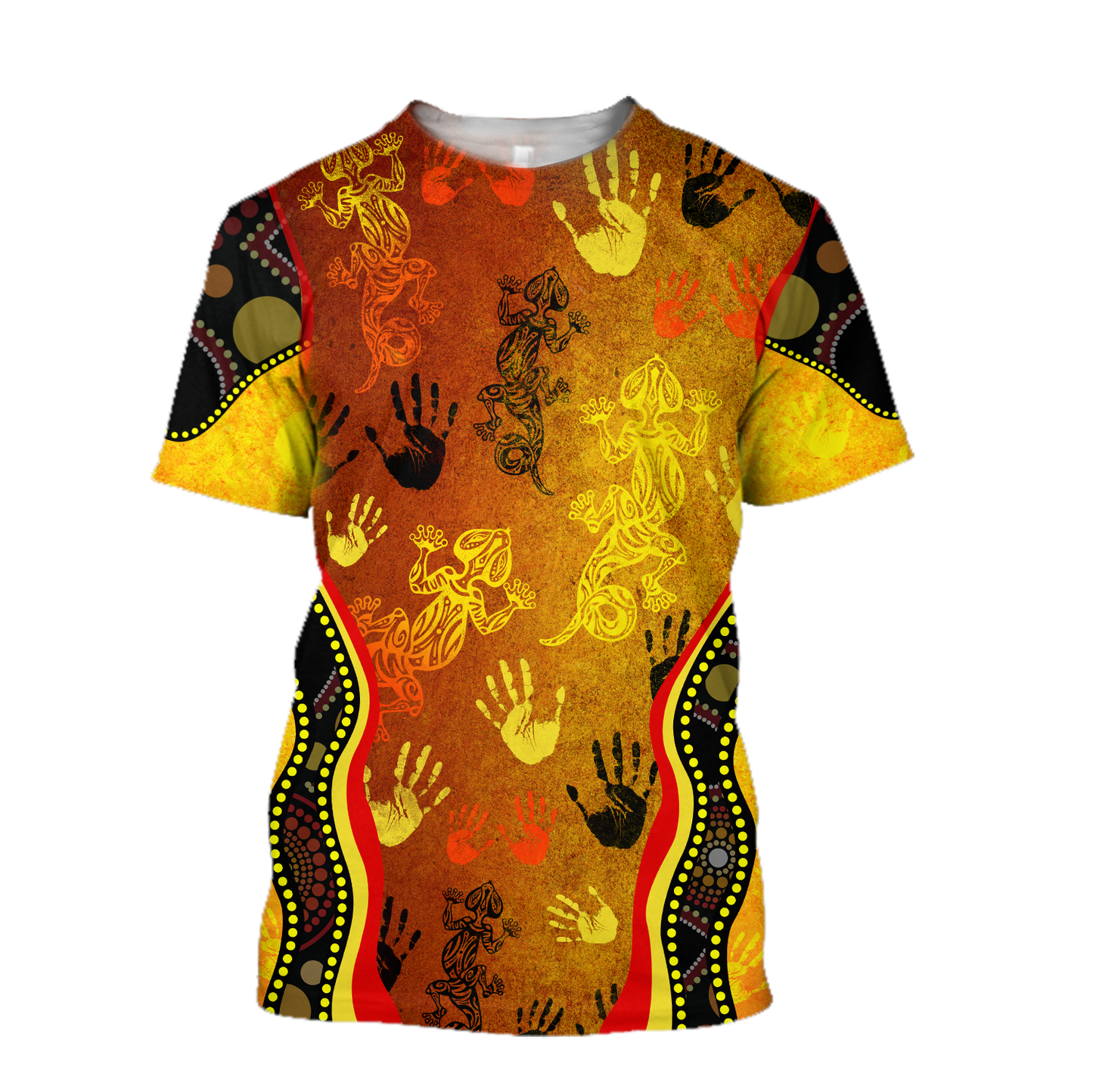 Aboriginal Australia Rock Painting Hand Lizard Art Golden Style shirts for men and women
