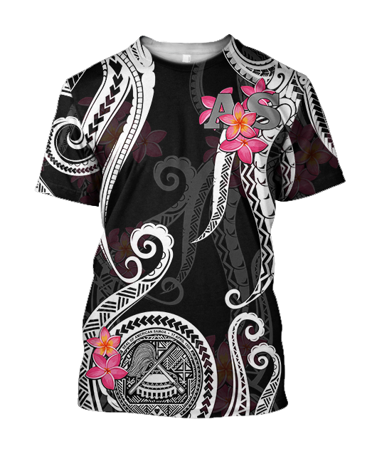 American Samoa Polynesian Hoodie - Black Plumeria 3d all over printed shirt and short for man and women JJ120204 PL - Amaze Style™-Apparel