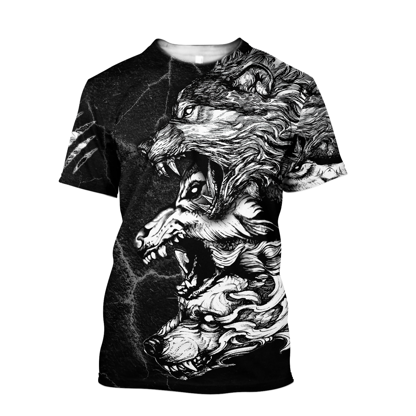 Three Gray Wolfs Tattoo 3D Over Printed Shirt for Men and Women