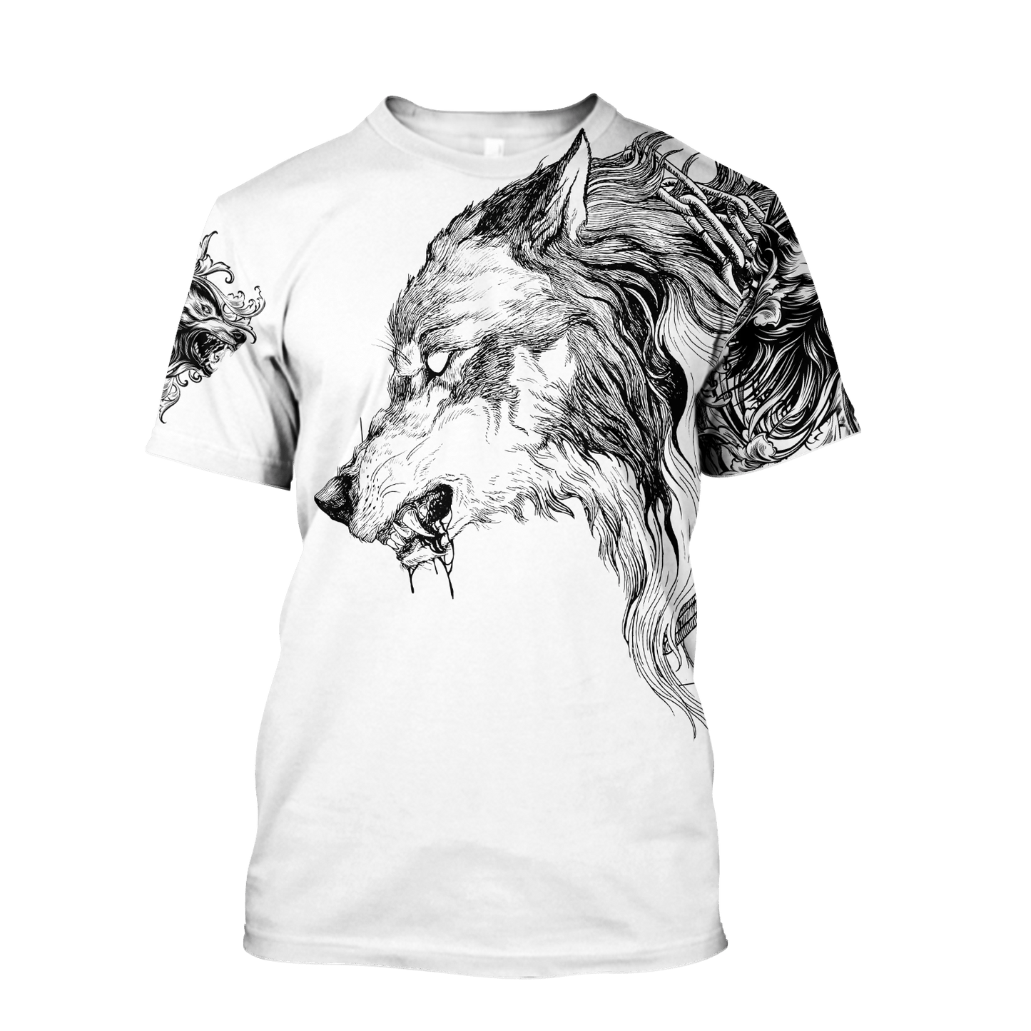 Wolf Tattoo 3D Over Printed Unisex Hoodie-ML