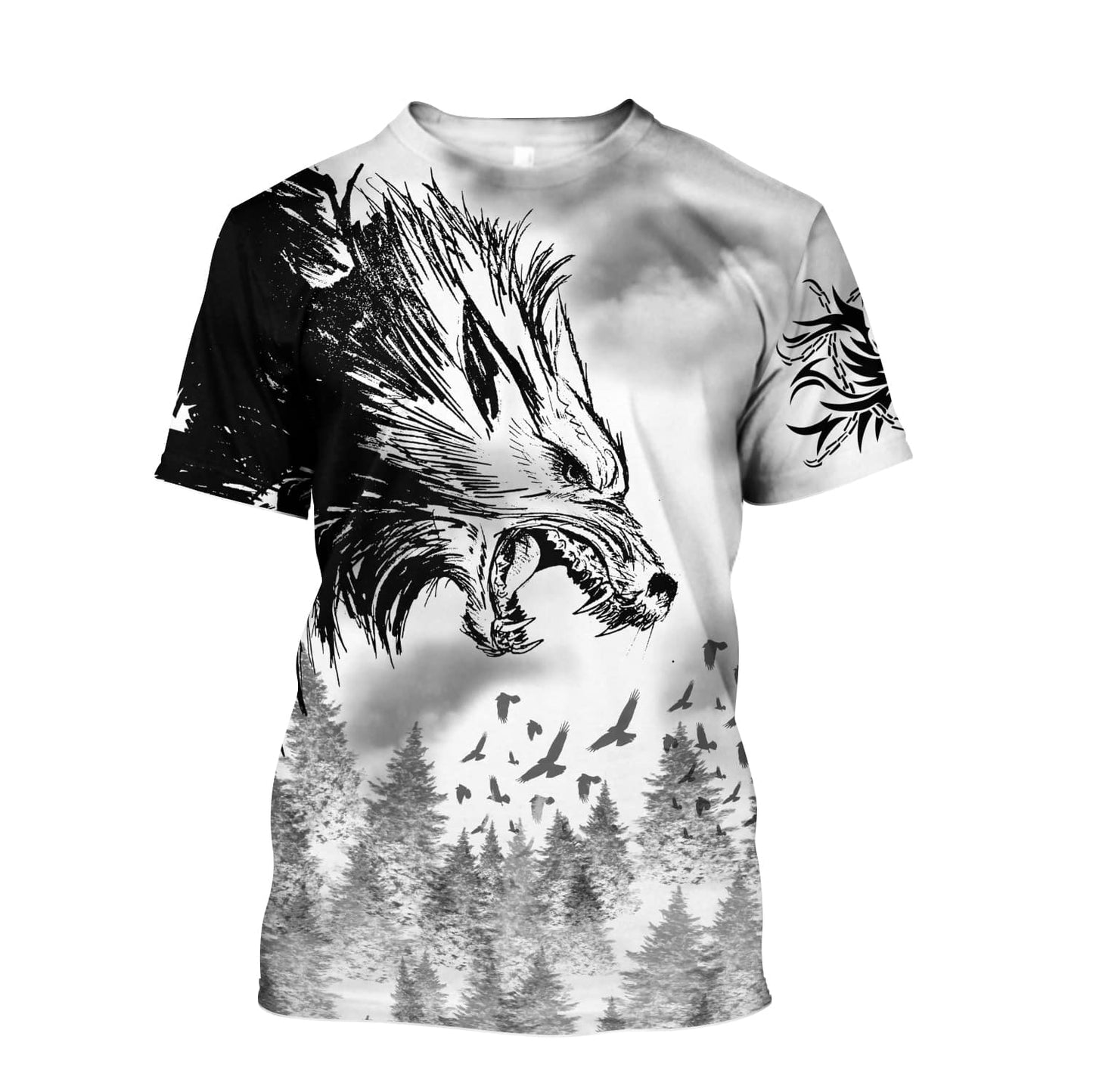 Black Wolf & Raven 3D Over Printed Hoodie for Men and Women-ML