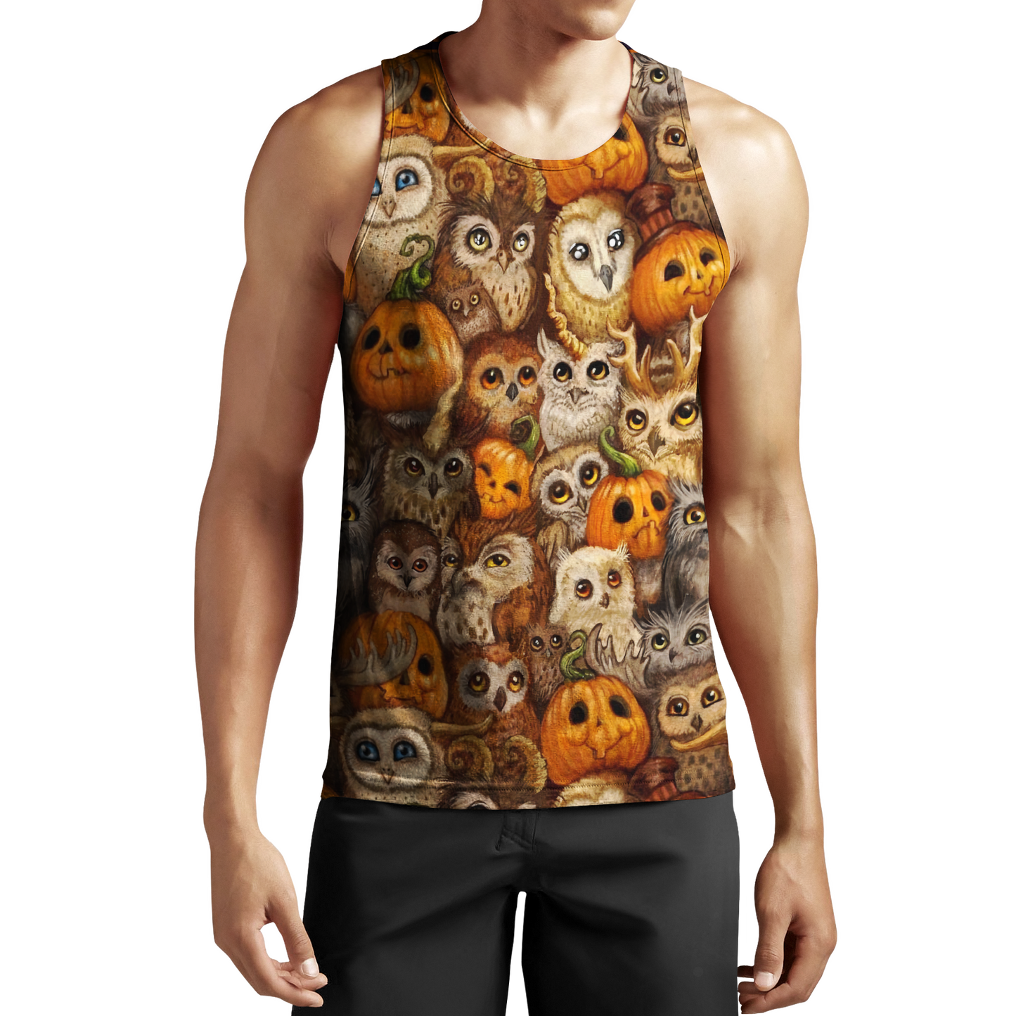 Halloween Pumpkin and Owl Over Printed Shirts For Men and Women