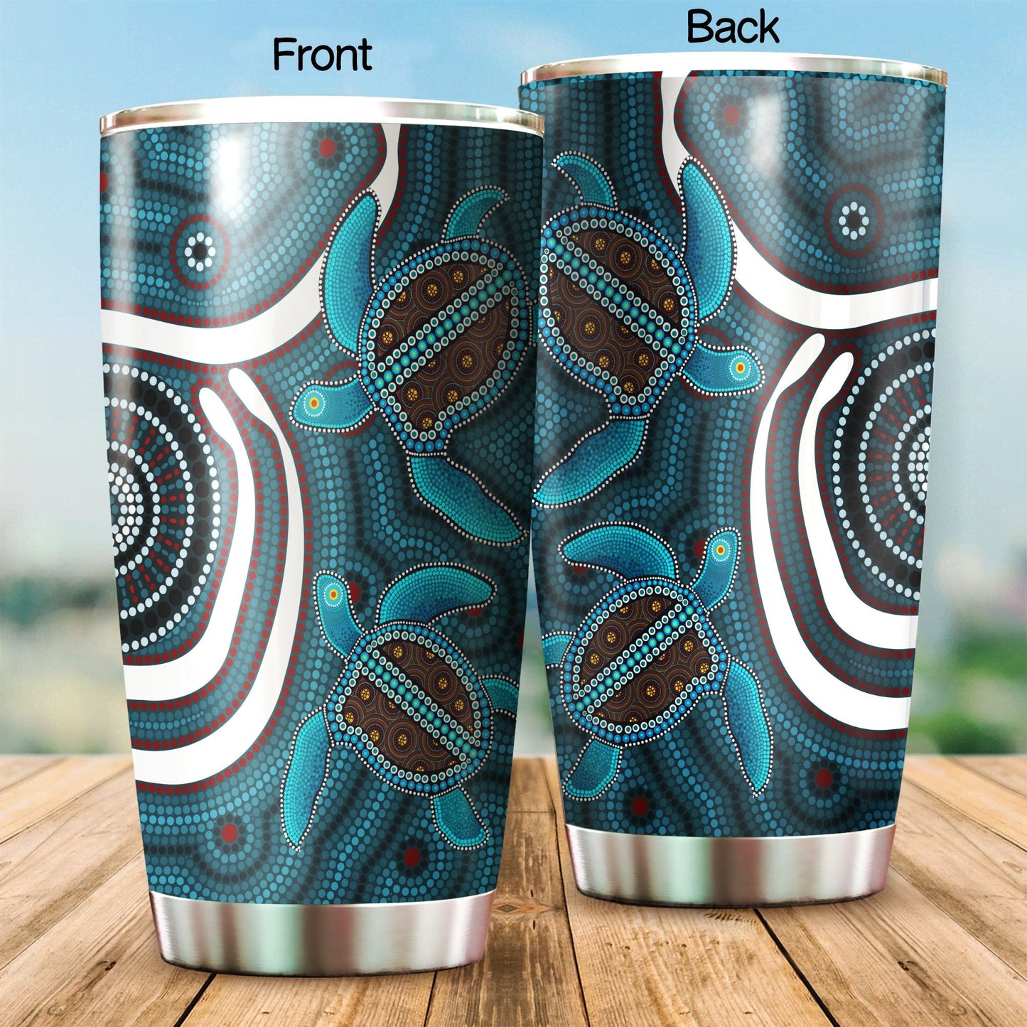 Aboriginal Decors Australian Gifts Blue turtles Stainless Steel Tumbler 20Oz
