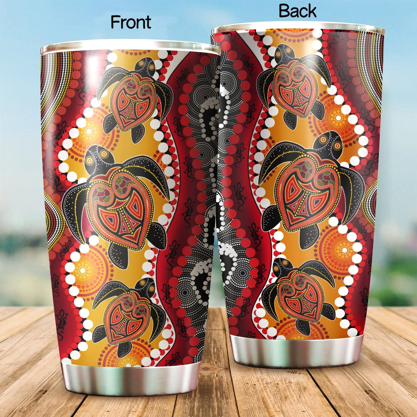 Aboriginal Decors Australian Gifts Turtles Map Stainless Steel Tumbler 20Oz