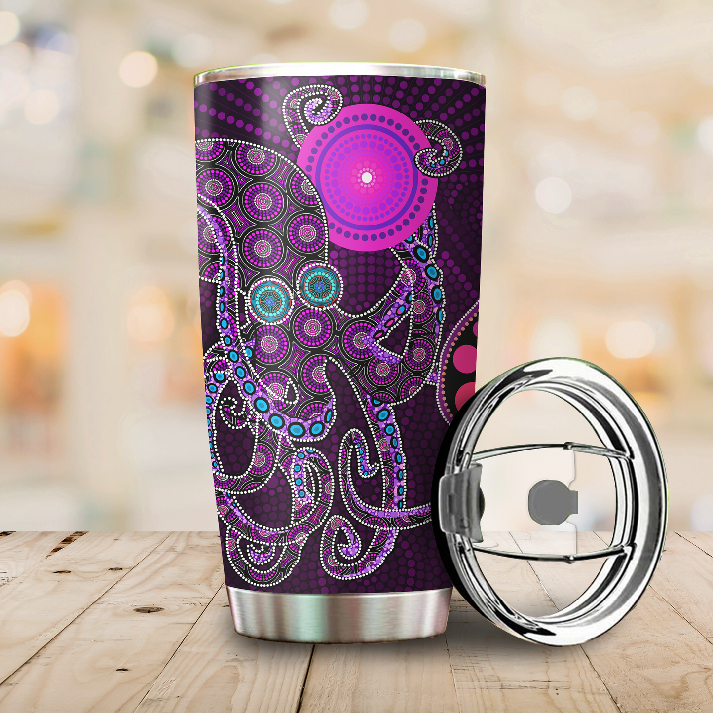 Aboriginal Decors Australian Gifts Purple Octopus Stainless Steel Tumbler 20Oz