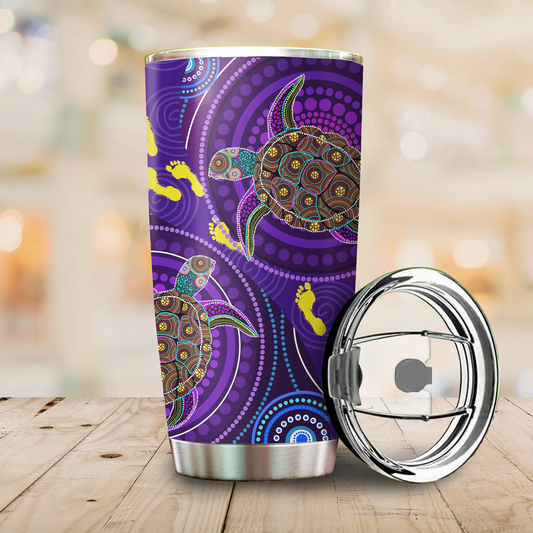 Aboriginal Decors Australian Gifts Purple Turtles Stainless Steel Tumbler 20Oz