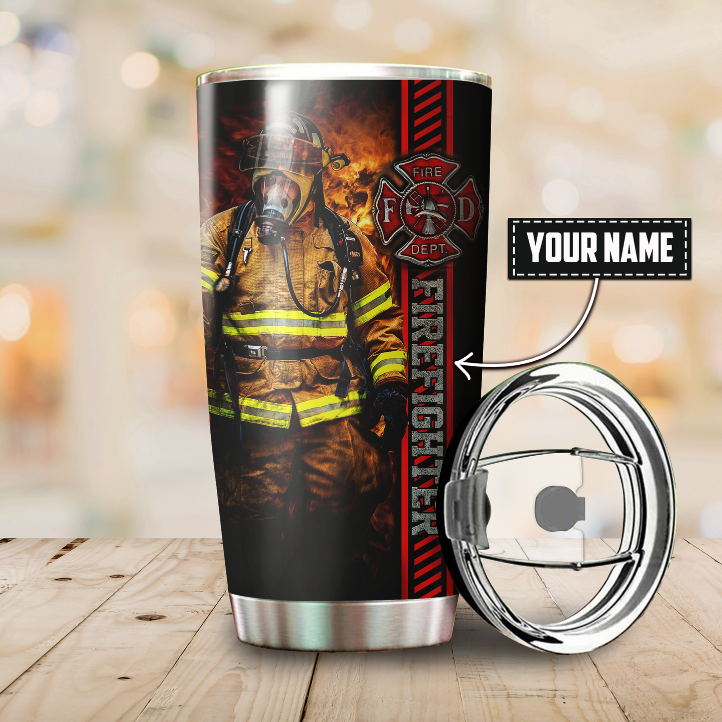 Personalized Brave Firefighter Customize Name Stainless Steel Tumbler