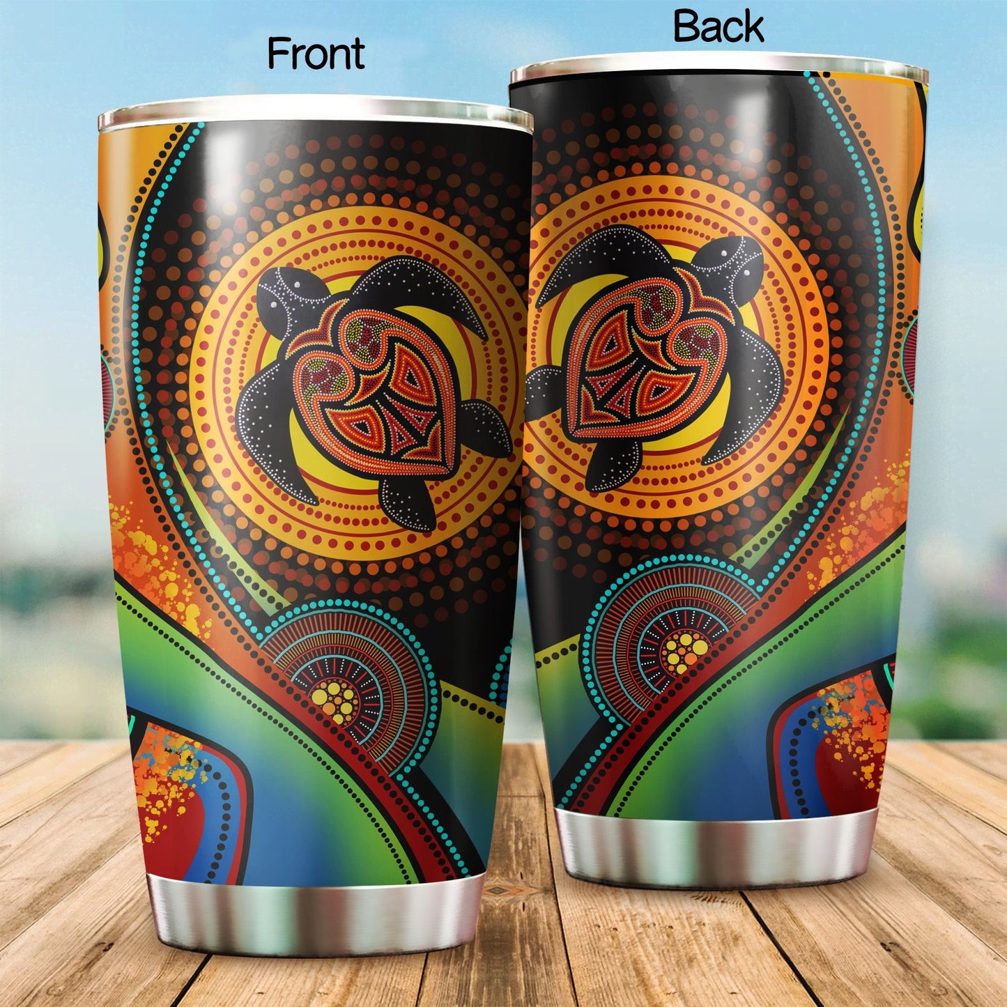 Aboriginal Decors Australian Gifts Green Turtle Stainless Steel Tumbler 20Oz