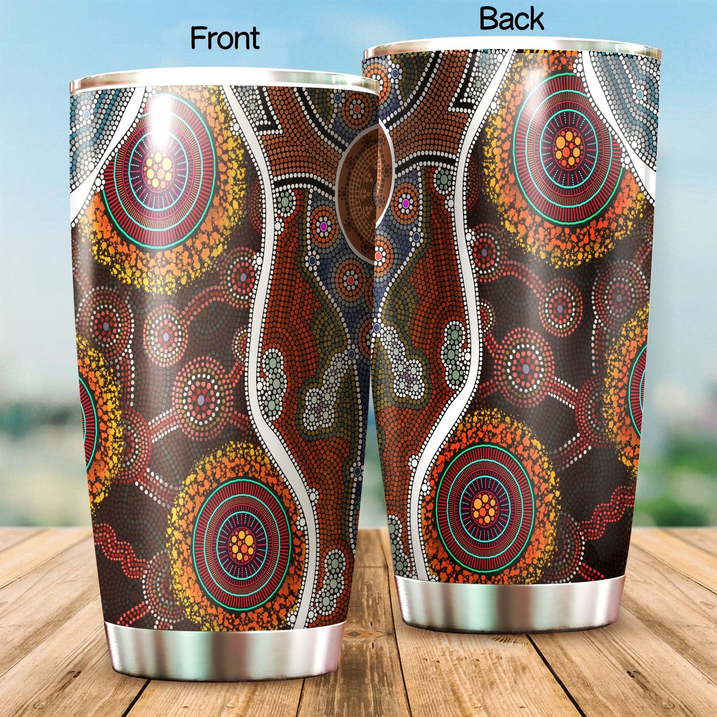 Aboriginal Decors Australian Gifts Brown Circle Dots Stainless Steel Tumbler 20Oz