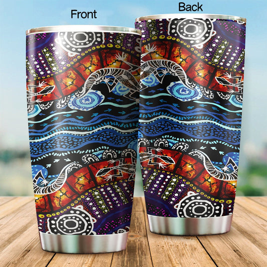 Aboriginal Decors Australian Gifts Colourful Lizards Stainless Steel Tumbler 20Oz